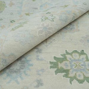 Beige Rug, Blue Green Home Decor Rug, Area Rug 9x12 Neutral, Handwoven Turkish Rug, Muted Palette Oushak Rug 8x10 Vanilla Dream