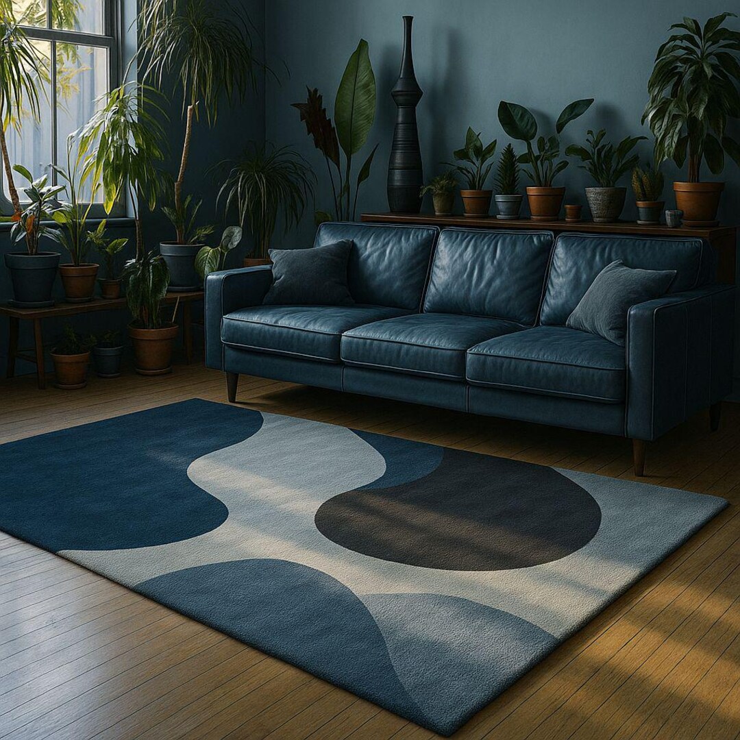 Hand Tufted Wool Rug, Modern Blue Abstract Design - Etsy