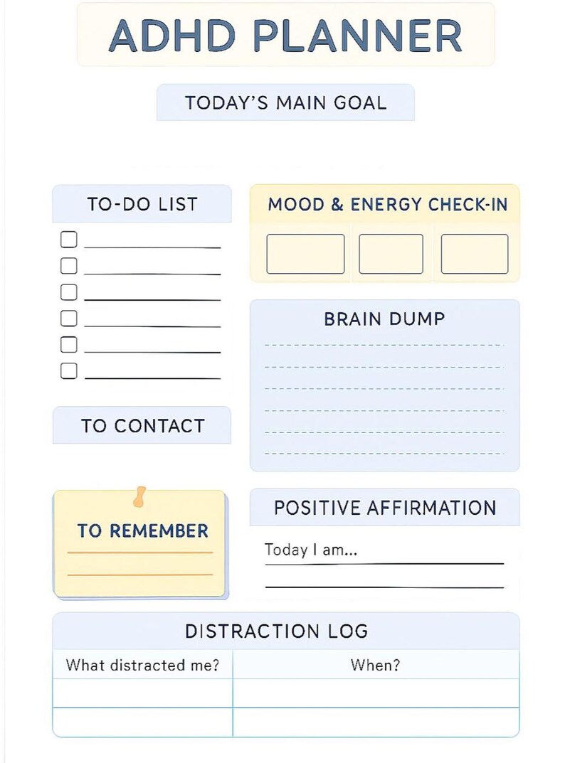 ADHD Daily Planner, Printable PDF for Focus, Energy and Motivation ...