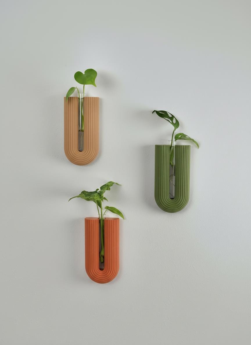 Vaso A Parete Plastica Marrone Muro Mezzaluna Fiori Piante Esterno - Foto 9