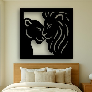 Laser Cut Lion Couple Wood Wall Art - Minimalist Animal Decor