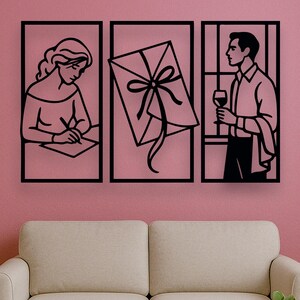 Liebesbrief Wand Kunst Set - Paar Silhouette Holzpaneele, romantisches Ferngeschenk, minimalistisches modernes Wanddekor by Free Lines