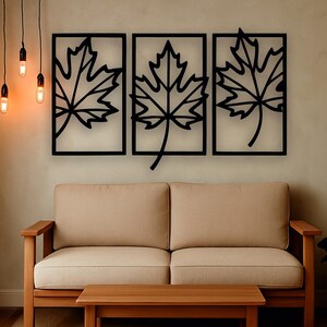Ahornblatt-Wand-Kunst-Set aus Holz - Minimalistische Herbst-Natur inspirierte Triptychon - Laser geschnittene moderne Holzwanddekoration