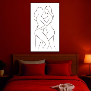 Minimalist Wood Wall Art: Female Couple Silhouette - Bedroom Decor