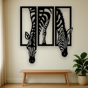 3 Panel Zebra Wand Kunst, Moderne Holz Safari Tier Wanddekoration, Afrikanische Wildtier Wandbehang, Safari Wanddekoration, Extra Große Wand Holz Kunst