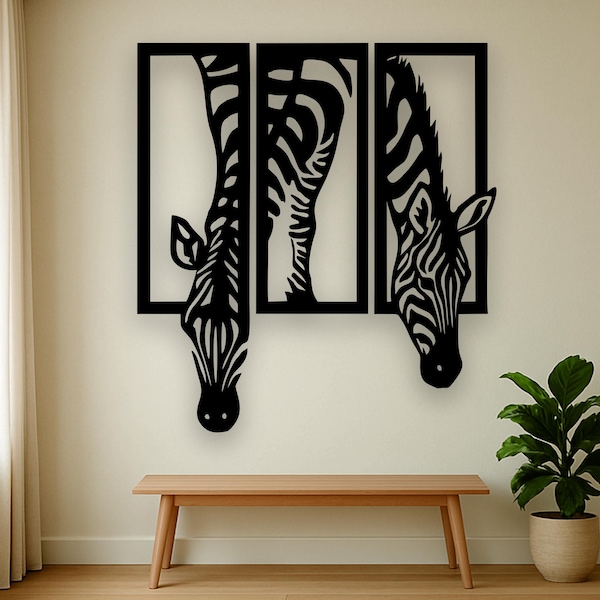 3 panneaux d'art mural zèbre, décoration murale animal safari en bois moderne, tenture murale de la faune africaine, décoration murale safari, très grande oeuvre d'art en bois murale