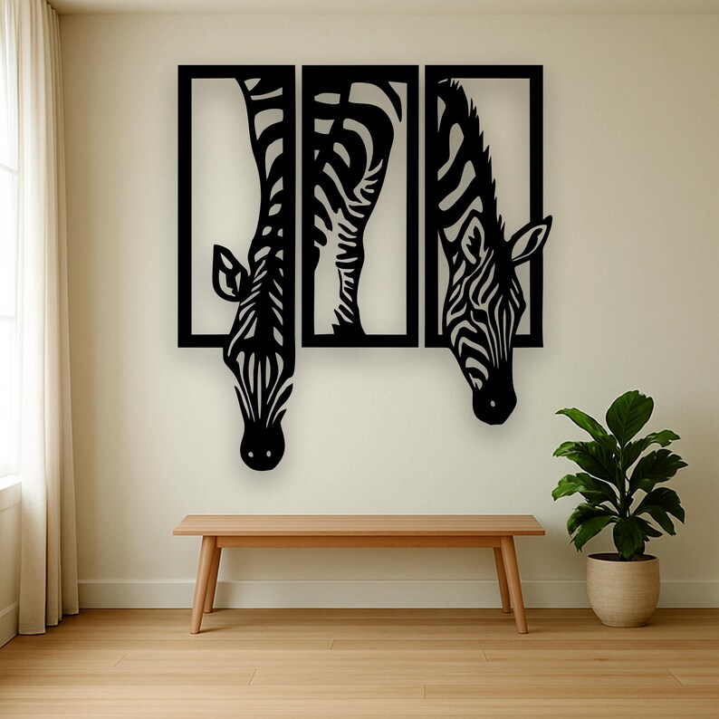 3 Panel Zebra Wall Art, Modern Wooden Safari Animal Wall Decor, African ...