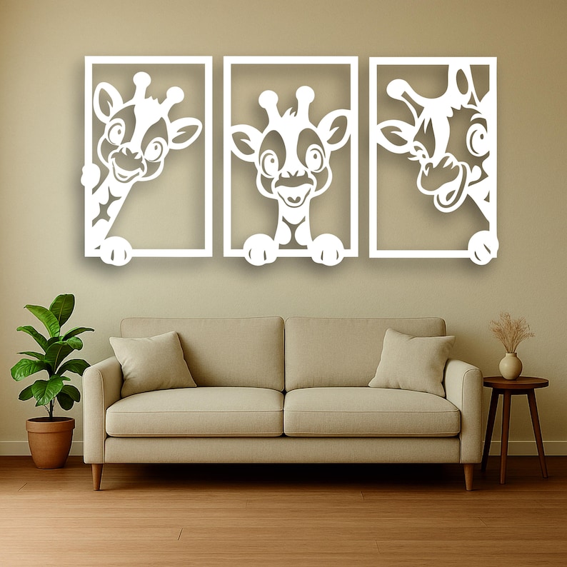 Rectangle Giraffe Laser Cut Giraffe Wall Art Set - Safari Animal Nursery Decor, Wooden ...