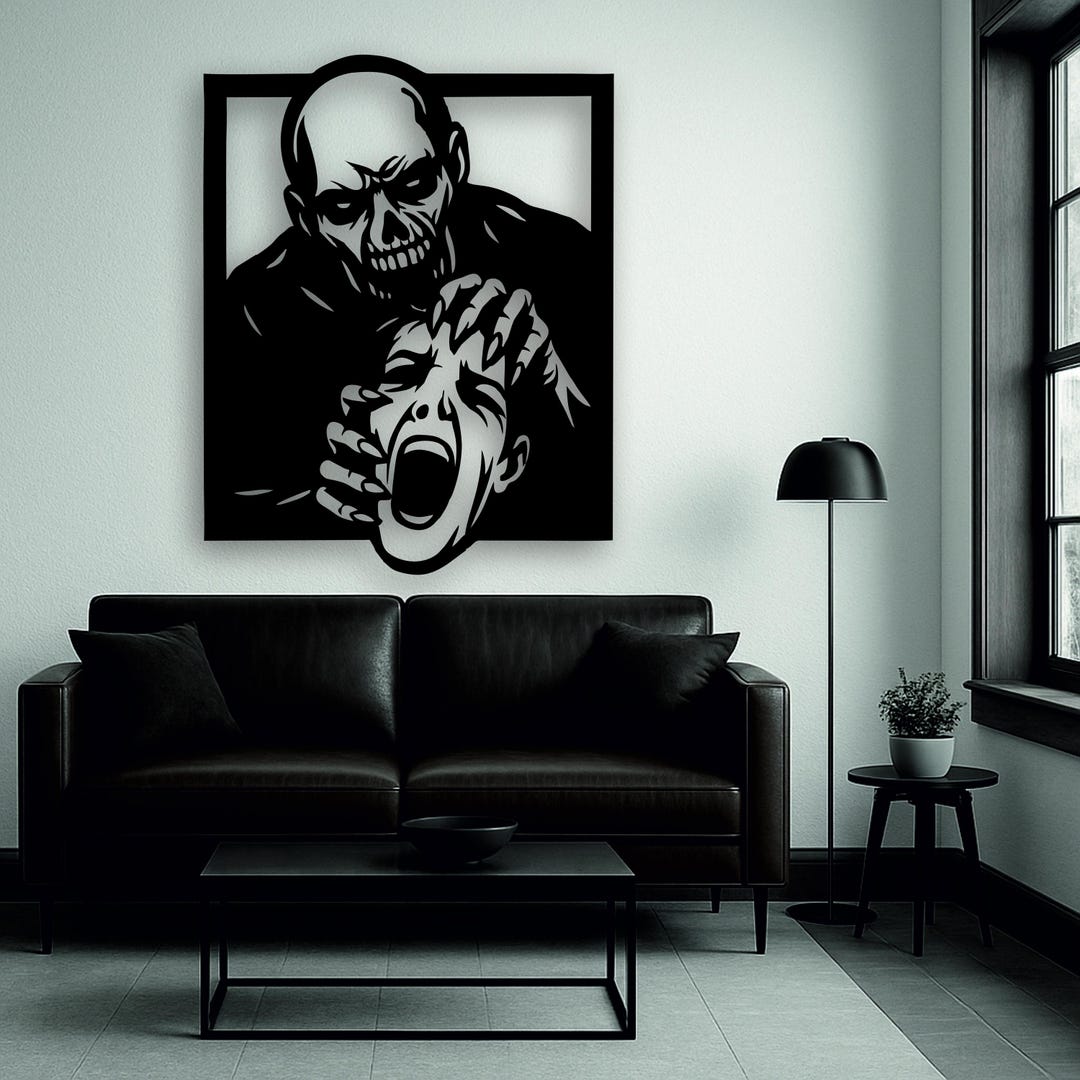 Halloween Horror Wood Wall Art – Screaming Skull Shadow, Handmade ...