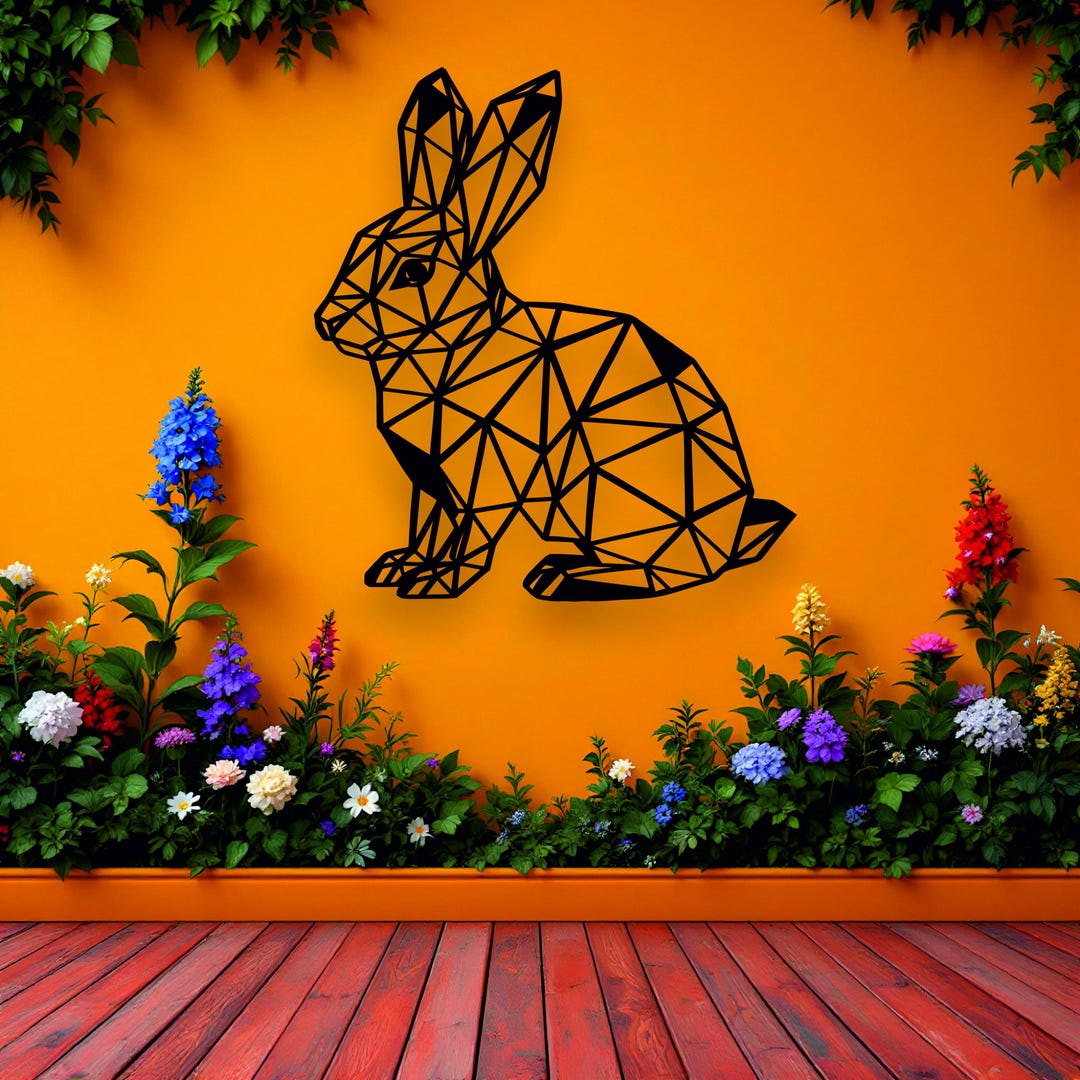Geometric Cute Rabbit Geometric Bunny Wall Art, Modern Rabbit Metal Style Decor, Laser Cut ...