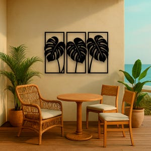 Minimalist Wooden Monstera Leaf Wall Art: Tropical Plywood Panel Set