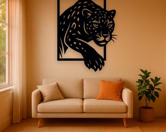 Laser Cut Wooden Leopard Wall Art: Modern Jungle Decor, Modern Leopard decor, Wooden 3d safari decor, 3d wall art, 3d wall decor, Free Lines