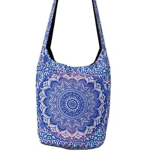 Sunshine Joy Hippie Style Mandala Zip Top Hobo Bag Blue & Purple