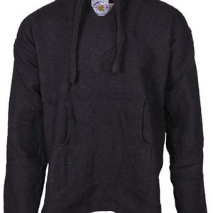 Solid Black Baja Hoodie - Mexican Woven Pullover - Hippie Surf Jacket - Unisex Festival Hoodie
