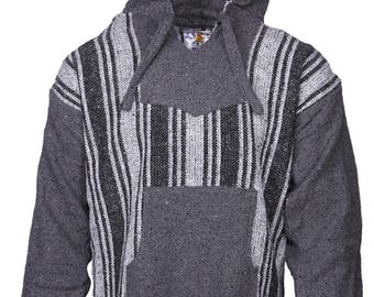 Mexicaanse baja-hoody met grijze mouwen - geweven trui - hippie-surfjack - uniseks festivalhoodie