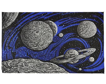 Glow In The Dark Galactic Outer Space Tapestry Planetary Tablecloth Wall Art Huge 60x90 Inches