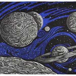 3D Glow In The Dark Galactic Outer Space Cosmic Tapestry Planetary Tablecloth Wall Art Hanging by Sunshine Joy