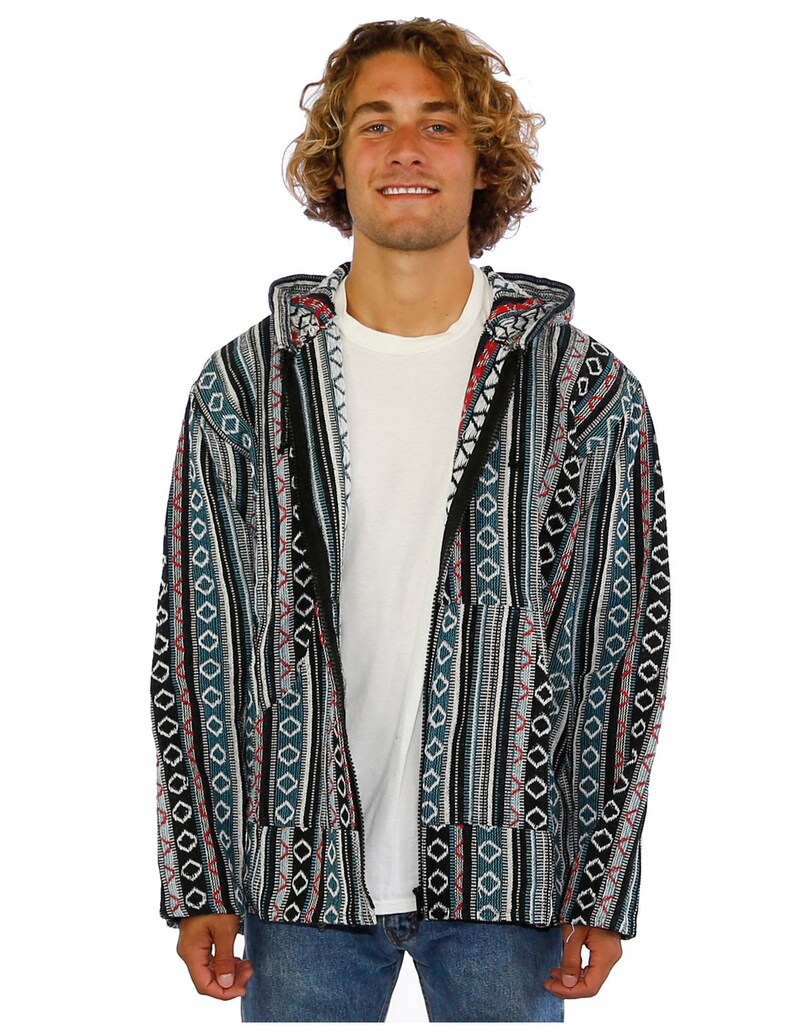 Sunshine Joy Woven Baja Zip up Hoodie Hooded Jacket Drug Rug Etsy