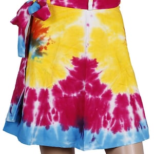 Rainbow Tie Dye Short Wrap Skirt with Secret Waistline Zip Pocket