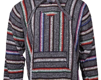 Fiesta Party Mexican Baja Hoodie - Woven Pullover - Hippie Surf Jacket - Unisex Festival Hoodie