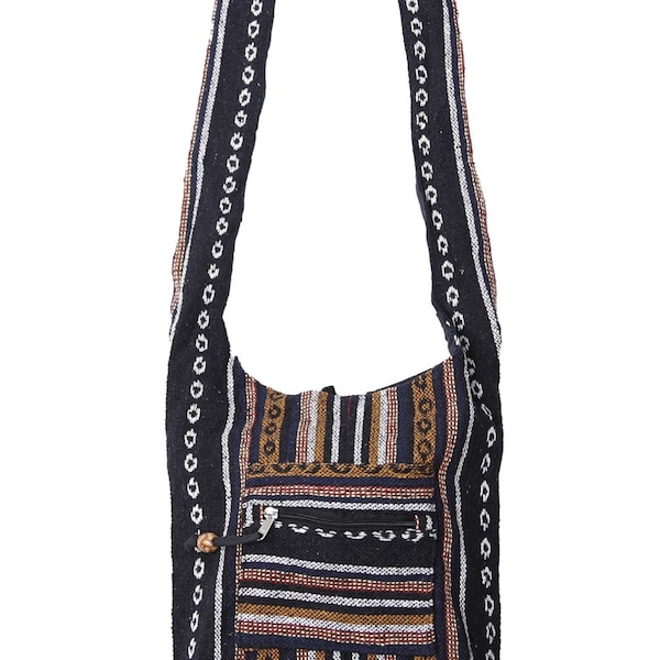 Woven Hobo Bag Shoulder Crossbody Tote with Lockable Zipper - Black & Brown
