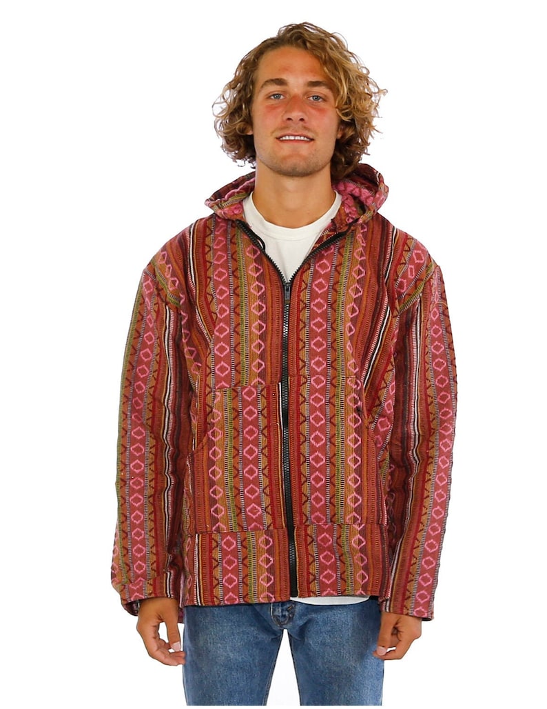 Sunshine Joy Woven Baja Zip up Hoodie Hooded Jacket Drug Rug Etsy