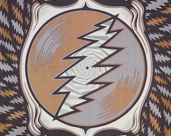 Grateful Dead Spin Your Face Earthtone Tapestry – Psychedelic Skull Wall Hanging by Sunshine Joy