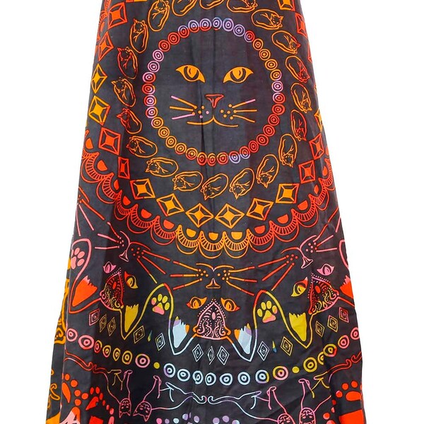 Colorful Cats Wrap Skirt Maxi Ankle Length with Secret Waistline Zip Pocket - FREE SHIPPING