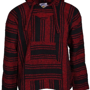 Sudadera con capucha de rayas rojas y negras de Baja California Mexicana - Suéter tejido - Chaqueta de surf hippie - Sudadera con capucha unisex para festivales