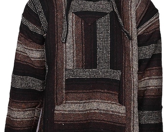 Coyote Brown Mexican Baja hoodie – geweven trui – hippie surfjack – uniseks festivalhoodie
