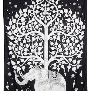 Elephant Tree Tapestry 52x80&quot; Black And White