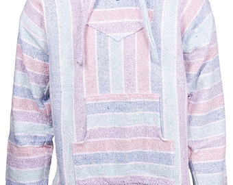 Mexicaanse baja-hoodie met zonsopgangstreep - geweven trui - hippie-surfjack - uniseks festivalhoodie