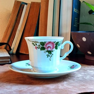 カップとプレート ヴィンテージ 1950年代 - ロスラウ バイエルン磁器 - コレクターズアイテム、ローズ柄