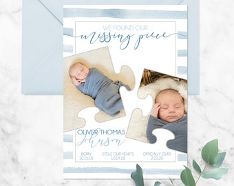 Missing Piece Adoption Announcement, Adoption Party Invitations, Photo Adoption Party Cards, Boy Adoption Card, Boy Adoption Announcement