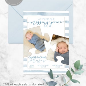 Missing Piece Adoption Announcement, Adoption Party Invitations, Photo Adoption Party Cards, Boy Adoption Card, Boy Adoption Announcement