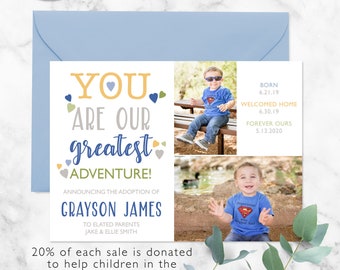 Greatest Adventure Adoption Announcement, Adoption Party Invitations, Photo Adoption Party Cards, Baby Announcement, Adoption Announcement