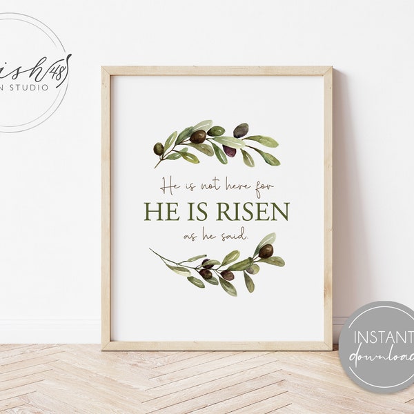 He Is Risen Print, Easter Printable, Easter Decor, He Is Risen Quote, LDS Poster, Christian Quote, Christian Art, Easter Wall Art