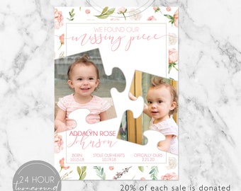 Missing Piece Adoption Announcement, Adoption Party Invitations, Photo Adoption Party Cards, Girl Adoption Card, Girl Adoption Announcement