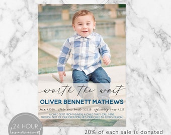 Worth the Wait Adoption Announcement, Adoption Party Invitations, Photo Adoption Party Cards, Boy Adoption Card, Boy Adoption Announcement