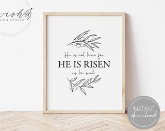 He Is Risen Print, Easter Printable, Easter Decor, He Is Risen Quote, LDS Poster, Christian Quote, Christian Art, Easter Wall Art