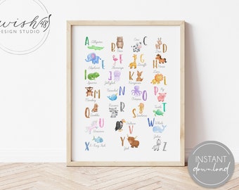 Animal Alphabet Poster, Educational Poster, Alphabet Wall Art, Nursery Artwork, Classroom Decor, Kids Wall Art, Playroom or Homeschool Art