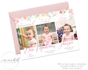 Floral Adoption Announcement, Adoption Party Invitations, Photo Adoption Party Cards, Girl Adoption Card, Girl Adoption Announcement, Foster