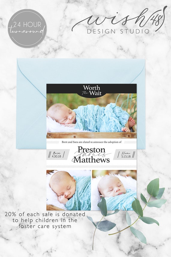 Worth the Wait Adoption Announcement, Adoption Party Invitations, Photo Adoption Party Cards, Baby Announcement, Adoption Announcement Il_570xn