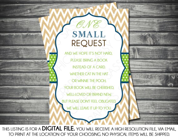 Girls Baby Shower Bring a Book Insert Card - Chevron, Tan, Green, Navy Blue, Printable, Digital Il_570xn