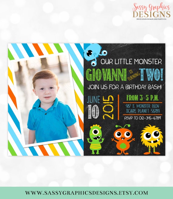 Monster Birthday Invitation Little Monster 1st Birthday Blue Green Boy Birthday Invite DIY Printable Invite PDF Birthday Invitation Boy (#5) Il_570xn