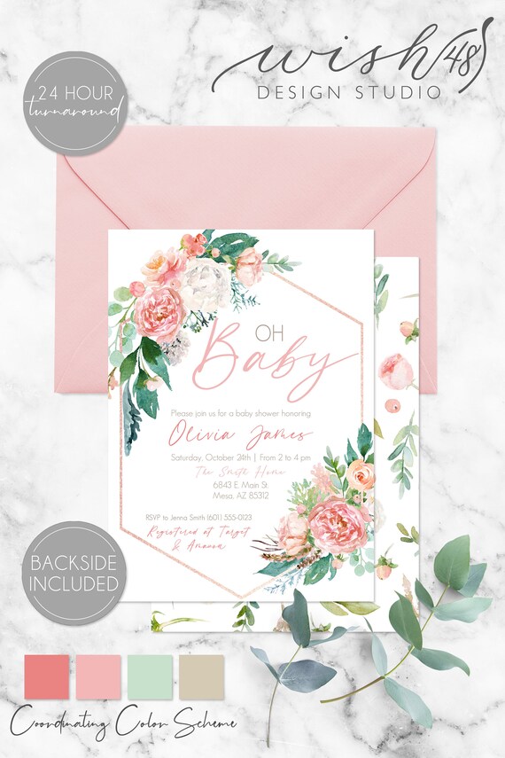 Floral Baby Shower Invitation, Watercolor Shower Invite, Baby Shower Invite, Editable Invitation, Printable Baby Shower Invite, Template Il_570xn