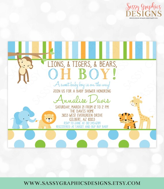 Safari Baby Shower Invitation - Jungle Invitations Wild Baby Shower Baby Boy Safari Party Monkey Lion DIY Printable Invite PDF (Item #11) Il_570xn