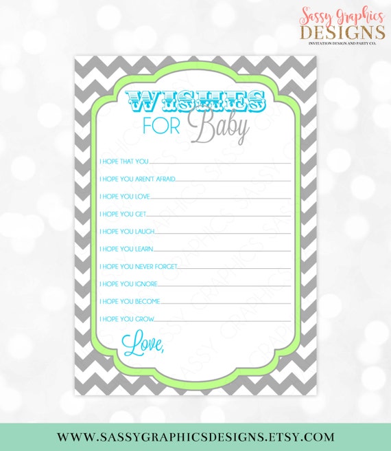 Wishes for Baby Card - Well Wishes Baby Wishes Chevron Blue Green Baby Shower Game DIY File Party Printable Instant Download PDF (#1) Il_570xn