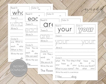 Fry Sight Word Worksheets Printable 50 Sight word Worksheets Kindergarten Worksheets Sight Word Practice Spelling Phonics Homeschool Work