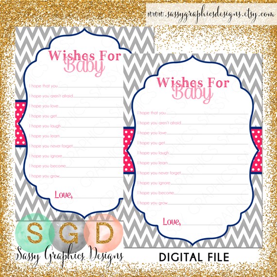 Wishes for Baby Card - Instant Download Wishes for Baby Chevron It's A Girl Navy Blue and Pink Baby Shower Game (Item #25) Il_570xn